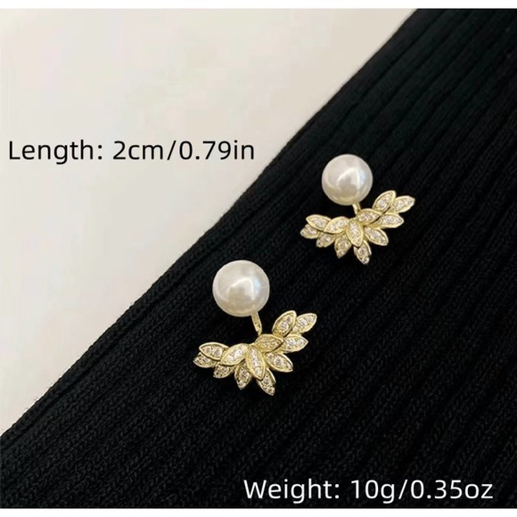 Simple Leaf Shape Faux Pearl Ear Jacket Earrings - Picture 3 of 7